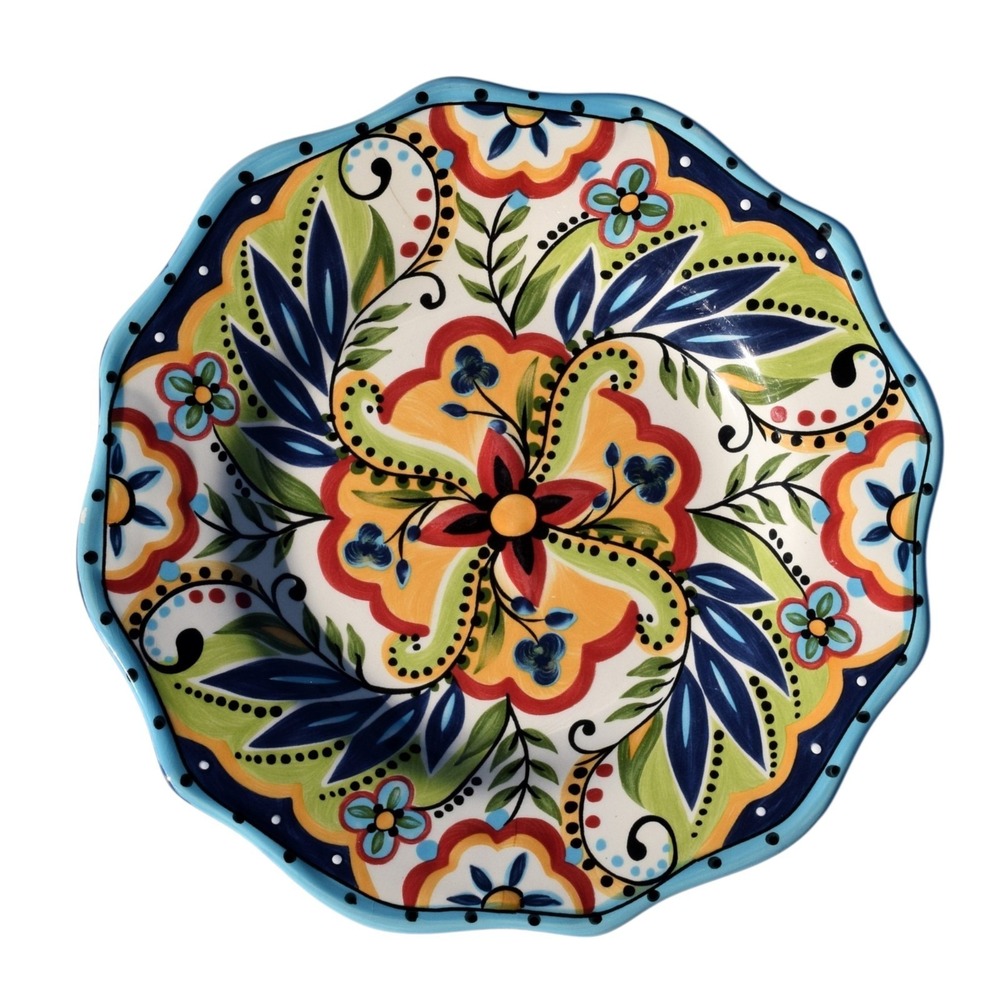 Tabletops Unlimited ESPANA LIFESTYLE BOCCA 9" Rimmed Soup Bowl Blue Hand Painted